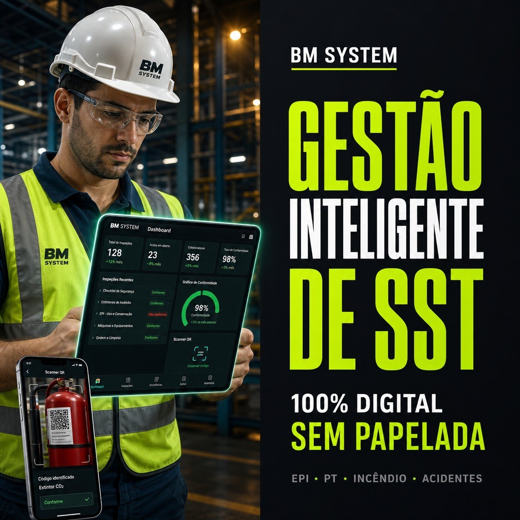 Técnico de segurança usando o BM System no tablet